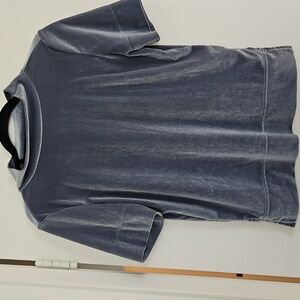 Anthropologie Krisha Velvet Mock Neck Top Blouse Short Sleeves Blue Stretch Sz S